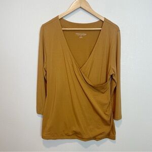 Soft Surroundings Alyssa Knit 3/4 Sleeve Faux Wrap Top Size Large